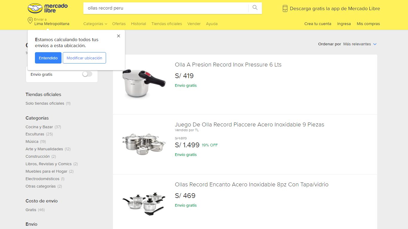 Ollas Record Peru | MercadoLibre 📦